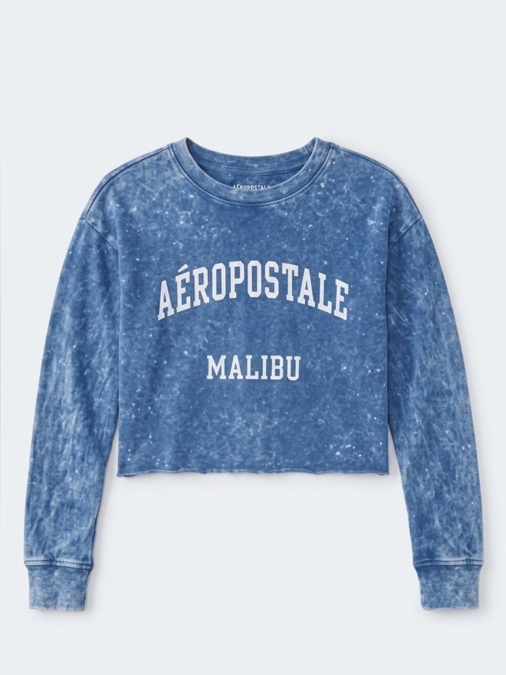Aeropostale Girls Cropped Malibu Long Sleeve Tee Blue Acid Wash 14/16